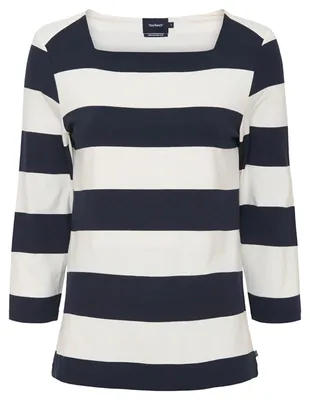 Produktbild von Sea Ranch Damen Shirt Piper mit Streifen und 3/4-Arm - Streifenshirt mit quadratischem Ausschnitt in Navy-Pearl Größe L