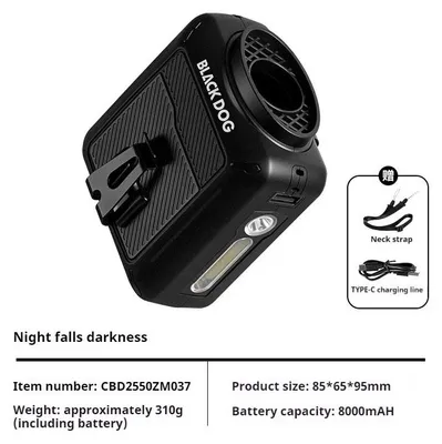 Produktbild von Tragbarer Taillenventilator - Camping Ventilator - 5 Stufen - 8000 mAh Akku - USB-C wiederaufladbar - Ultraleicht 310 g - Stimmungslicht - Schwarz