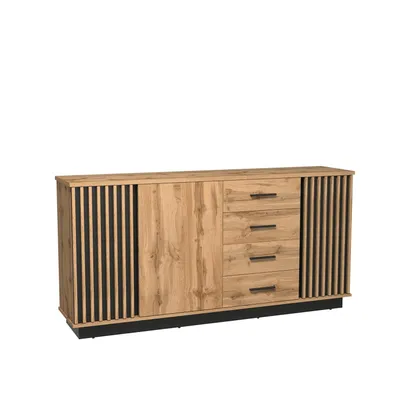 Produktbild von Kommode LAMELO LA21 Sideboard, Mehrzweckschrank [Eiche Wotan + Schwarz]