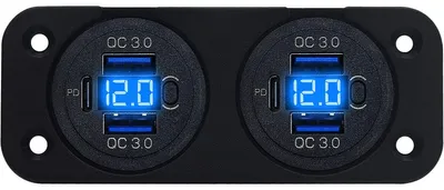 Produktbild von ProRide USB/USB-C-Schnelllader 6 Ports QC3.0 36W Voltmeter Schalter 12V