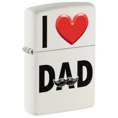 Produktbild von Zippo Sturmfeuerzeug - I Love Dad Design Weiß Matt - Nachfüllbar für lebenslange Verwendung - Geschenkbox - Metallgehäuse -  USA