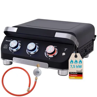 Produktbild von Skandika Plancha Grill Palo 3-Brenner Plus| Gasplancha Grillplatte mit Deckel, 3 Brenner, transportabler Gasgrill mit Kochplatte | Outdoor, Camping