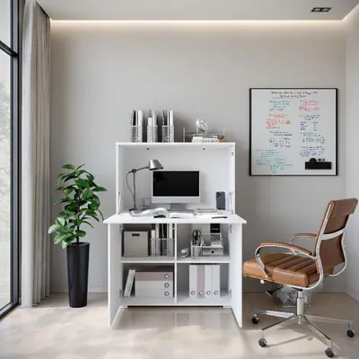 Obrázek produktu pro MINIO Sekretář VEVE OFFICE 90 s LED osvětlením, kancelářská skříň 90 x 125,1 x 42 cm – bílá / bílá, lesklá