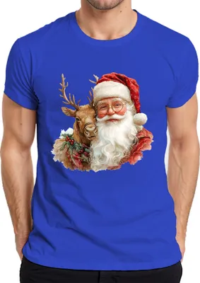 Zdjęcie produktu dla Męska koszulka z reniferem w stylu retro, niebieski, XL