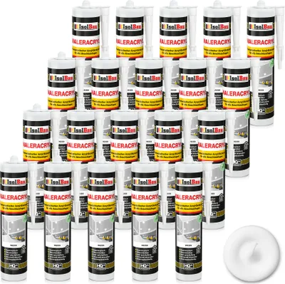 Produktbild von Isolbau Maleracryl 20 x 300 ml Weiß - Plastoelastischer Acryl-Dichtstoff zum Abdichten von Fugen im Innen- & Außenbereich - Kartusche