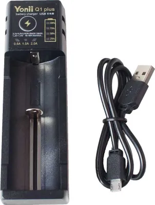 Produktbild von Professor Optiken Universal-Ladegerät für Lithium-Ionen-Akkus und Ni-MH/Ni-Cd-Akkus (CR123A, 16650, 18650), 0,5-2A, 1-Fach, mit Powerbank-Funktion