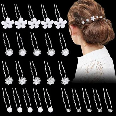 Immagine prodotto di Fermagli per capelli a forma di U, set da 25 pezzi con strass e perline, accessori per capelli da sposa
