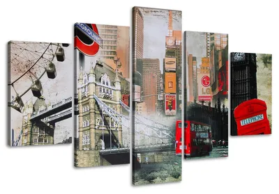 Produktbild von Visario Leinwandbild London Skyline 160x80 cm – 5-teilig, Bild Wandbild Kunstdruck, aufhängfertig, Echtholzrahmen, Zackenaufhänger, Art. 5515