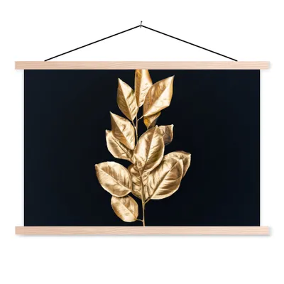 Produktbild von MuchoWow® Textilposter Pflanze - Blätter - Gold - Schwarz - Luxus 60x40 cm mit holzfarbenen Rahmen - Bilder