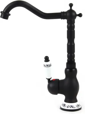 Immagine prodotto di Rubinetto da cucina - Miscelatore monocomando - Design retrò - Acciaio inossidabile e ottone - Nero