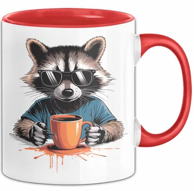 Produktbild von Waschbär Tierliebhaber Kaffee Tasse Geschenk Lustige Geschenkidee Spruch (Rot)