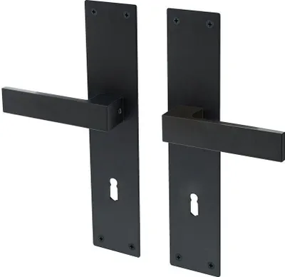 Produktbild von Türgriffe Lavuzo Trapini Schwarz - Türklinken mit Schild SL72 - Pro Set
