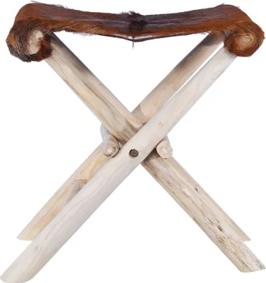 Immagine prodotto di Sgabello Pieghevole in Pelle di Capra e Legno di Teak