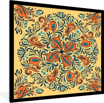 Produktbild von MuchoWow® Gerahmtes Poster Blume - Blütenblätter - Orange - Muster 40x40 cm - Poster mit Schwarzem Bilderrahmen Wandposter Rahmen Foto Bilder - Mit Rahmen - Wanddekoration Schlafzimmer