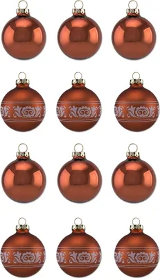 Produktbild von Thüringer Glasdesign Weihnachtskugel-Set 6cm 12-tlg. - Kupfer mit Glitzer Dekor Romantikbordüre - A0