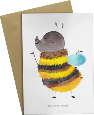 Produktbild von Mr. & Mrs. Panda Glückwunschkarte Hummel flauschig - Weiß - Geschenk, Natur, Blume, babykarte, hochzeitskarten, Biene, einladungskarten, weihnachtskarten, osterkarte