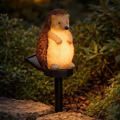 Produktbild von LED Solar Deko-Tiere als Gartenstecker | Tierfigur als Solarleuchte beleuchtet | aus Kunststein | ca. 41 cm | kabellos | Akku (Igel)