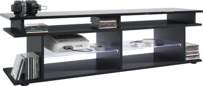 Produktbild von Vladon TV Board Movie V3 Game On 138,5 x 39 x 37,5 cm inkl. LED-Beleuchtung Weiß, Korpus in Schwarz matt, Game Aufsatz in Schwarz Hochglanz