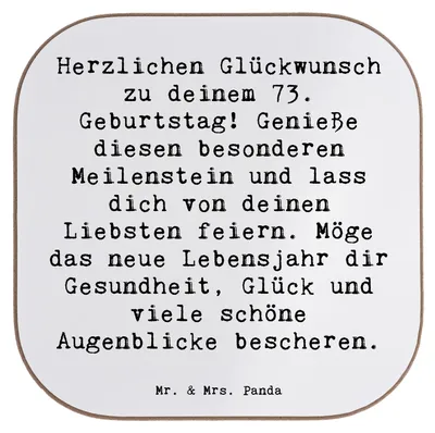 Produktbild von Mr. & Mrs. Panda Untersetzer für Gläser Spruch 73. Geburtstag Meilenstein - Weiß - Geschenk, Coaster, Alter, gläseruntersetzer, Geburtstagsgeschenk, Ehrentag, Familie
