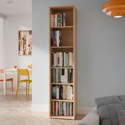 Produktbild von Forte ALICE SPRINGS Bücherregal 50, modern-minimalistisch, 5 Einlegeböden, Wohnzimmer/Büro, Holzwerkstoff, Elegancia Eiche Holzdekor, 49,8 cm breit x 214,3 cm hoch x 34,9 cm tief