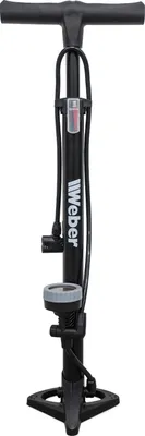 Produktbild von Weber Standpumpe Luftpumpe Fahrrad schwarz 8 bar inkl. Fach für wechselbare Ventile mit Gummischlauch Manometer und Multifunktionsdüse Fahrradpumpe