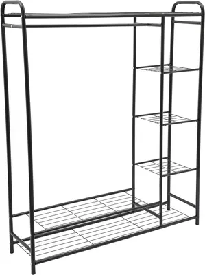 Zdjęcie produktu dla Wieszak do szafy Wolnostojący wieszak na ubrania 7 półek Czarny wieszak na ubrania do sypialni max 40kg