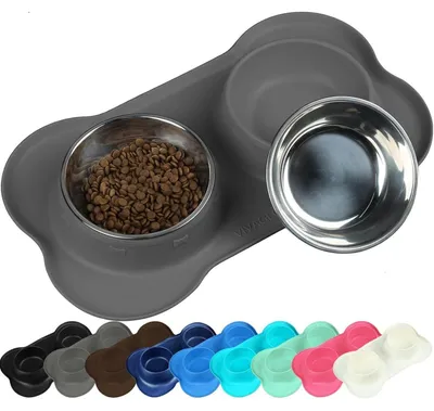 Immagine prodotto di Ciotola per cani Splashfree, doppia ciotola con tappetino in silicone, colore grigio, capacità 810 ml