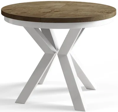 Produktbild von Esstisch Rund Loft, Esstisch Ausziehbar 100-180 cm, Moderner Wohnzimmertisch, Lefkas mit Metallbeinen in Farbe Weiß