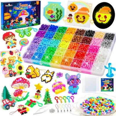 Productafbeelding van Bügelparels set, 5000 stuks, 5 mm, 40 kleuren, inclusief lichtgevende en glinsterende parels. Knutselset voor kinderen vanaf 3 jaar
