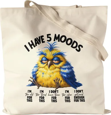 Produktbild von I Have 5 Moods Grumpy Vogel Jutebeutel Lustig Geschenkidee für Morgenmuffel