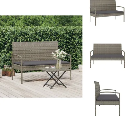 Image de vidaXL Banc de jardin avec coussin gris 105 cm Poly Rotin - Bancs de jardin