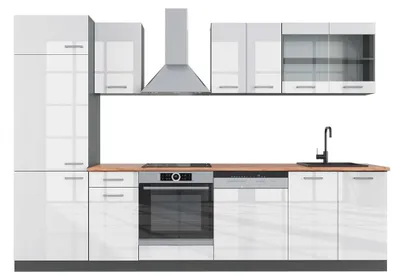 Produktbild von Küchenzeile Vicco R-Line Weiß Hochglanz/Anthrazit 300 cm , AP Eiche, Model 43045