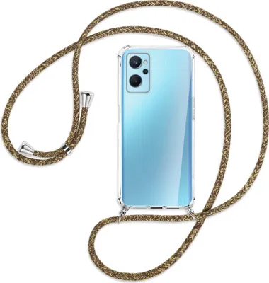 Produktbild von Handykette Backcover-Schutzhülle mit Band (Metall silberfarben) für Realme 9i - braun+beige