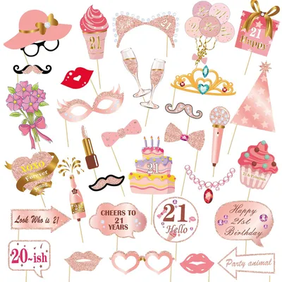 Productafbeelding van Fotoaccessoires - Set van 33 stuks voor fotoboxen - Feestaccessoires - 21 jaar