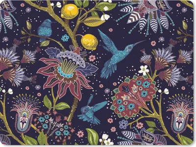 Produktbild von MuchoWow® Mauspad Mousepad Muster - Vogel - Blume 40x30 cm - Mousepads - Maus Mat - Pad - Mausunterlage - Anti Rutsch