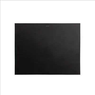 A black cutting board is shown on a white background.