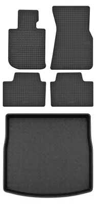 Image de Tapis en caoutchouc + bac de coffre pour BMW Seria 3 G20 2019- (berline, plancher réglable, position haute) – 5 pièces, noirs, sur mesure