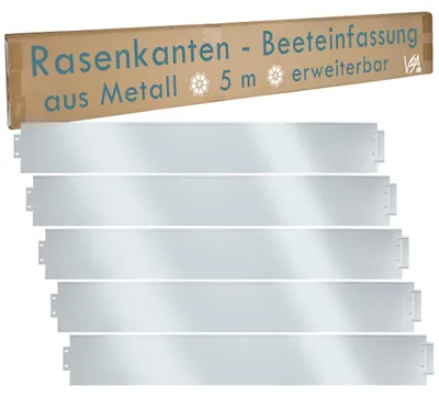 Produktbild von Rasenkante Metall 5m 10m 15m 20m 25m 30m erweiterbar 100x14cm verzinkt Beeteinfassung Beetumrandung Mähkante Garten Umrandung V2Aox, Länge:5 m (4.40€/m)