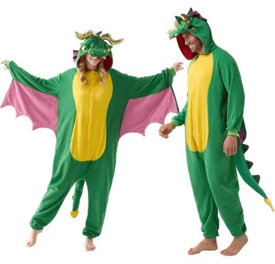Productafbeelding van Drakon kostuum, jumpsuit, pluche en fleece, groen, maat M (volwassenen)