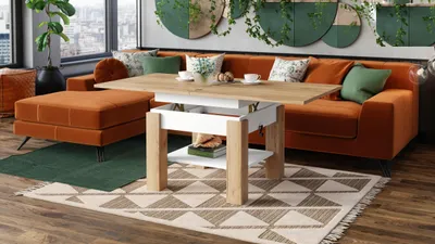 Produktbild von Design Couchtisch Tisch Cleo stufenlos höhenverstellbar 57 - 69cm aufklappbar 75 / 150cm Esstisch