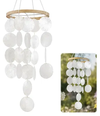 Productafbeelding van Windchimes, schelpen, boho decoratie, capiz, wit, handgemaakt, katoen