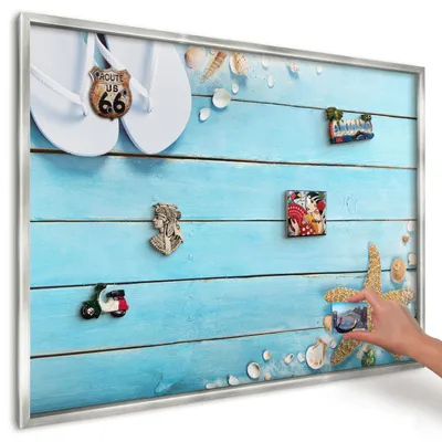 Produktbild von Magnettafel 100x70 cm in einem silbernen Rahmen - Magnetische Metalltafel, Magnetpinnwand zur Wandmontage für Wohnzimmer, Küche, Flur, Kinderzimmer und Büro - Urlaubsruhe