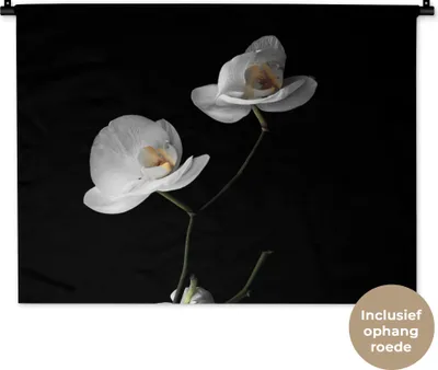 Produktbild von MuchoWow® Wandteppich Wandbehang Orchidee - Blumen - Schwarz - Weiß - Stilleben 90x67.5 cm Tapisserie Dekoration Wandtuch - Fototeppich - Wand-Skulpturen