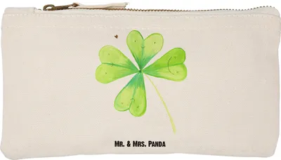 Produktbild von Mr. & Mrs. Panda Etui Blume Kleeblatt Größe S Klein - Weiß - Geschenk, Garten, beauty case, Glück, Motivation, Glücksbringer, kosmetiktäschchen, Pouch, Kulturbeutel