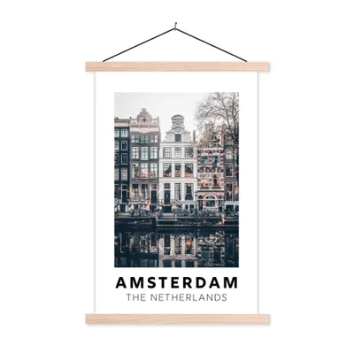 Produktbild von MuchoWow® Textilposter Amsterdam - Niederlande - Huizen 120x180 cm mit holzfarbenen Rahmen - Textil-Plakat