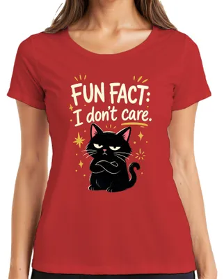 Produktbild von Fun Fact I don't care Schwarze Katze Grumpy Statement Kätzchen Damen T-Shirt, Rot, L