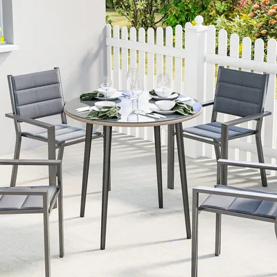 Produktbild von Gartentisch Stahl mit PE-Rattan-Rand, Outdoor Esstisch Hartglas wetterfest, Grau | 80x80x74 cm | 12,5 kg | 4 Personen