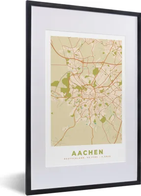 Produktbild von MuchoWow® Gerahmtes Poster Karte - Jahrgang - Aachen - Stadtplan 40x60 cm - Poster mit Schwarzem Bilderrahmen Wandposter Rahmen Foto Bilder - Poster in Rahmen