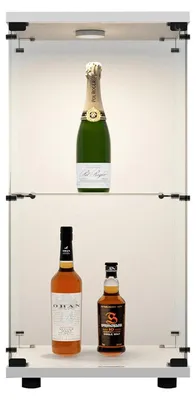 Image de Vitrine en verre - Vitrine pour collectionneurs - Avec éclairage LED - 2 étagères - 1 porte - Cadre en plastique - Blanc
