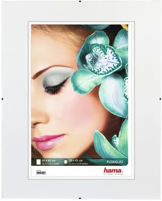 A product shot of a picture frame with a woman's face and flowers as the displayed image.